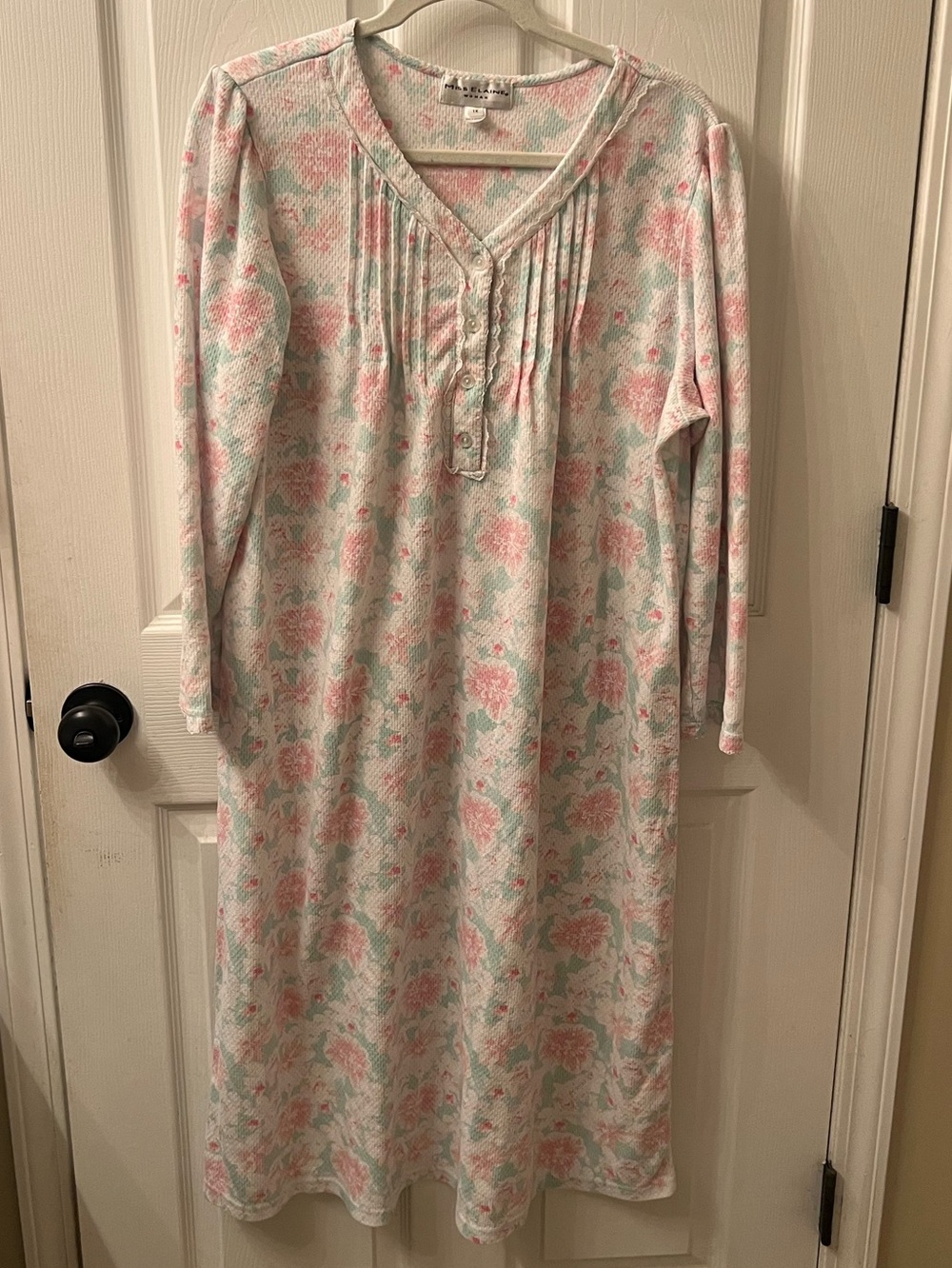 Vtg Miss Elaine Heavy Waffle Knit Ballet Length Floral Nightgown 1X XXL
